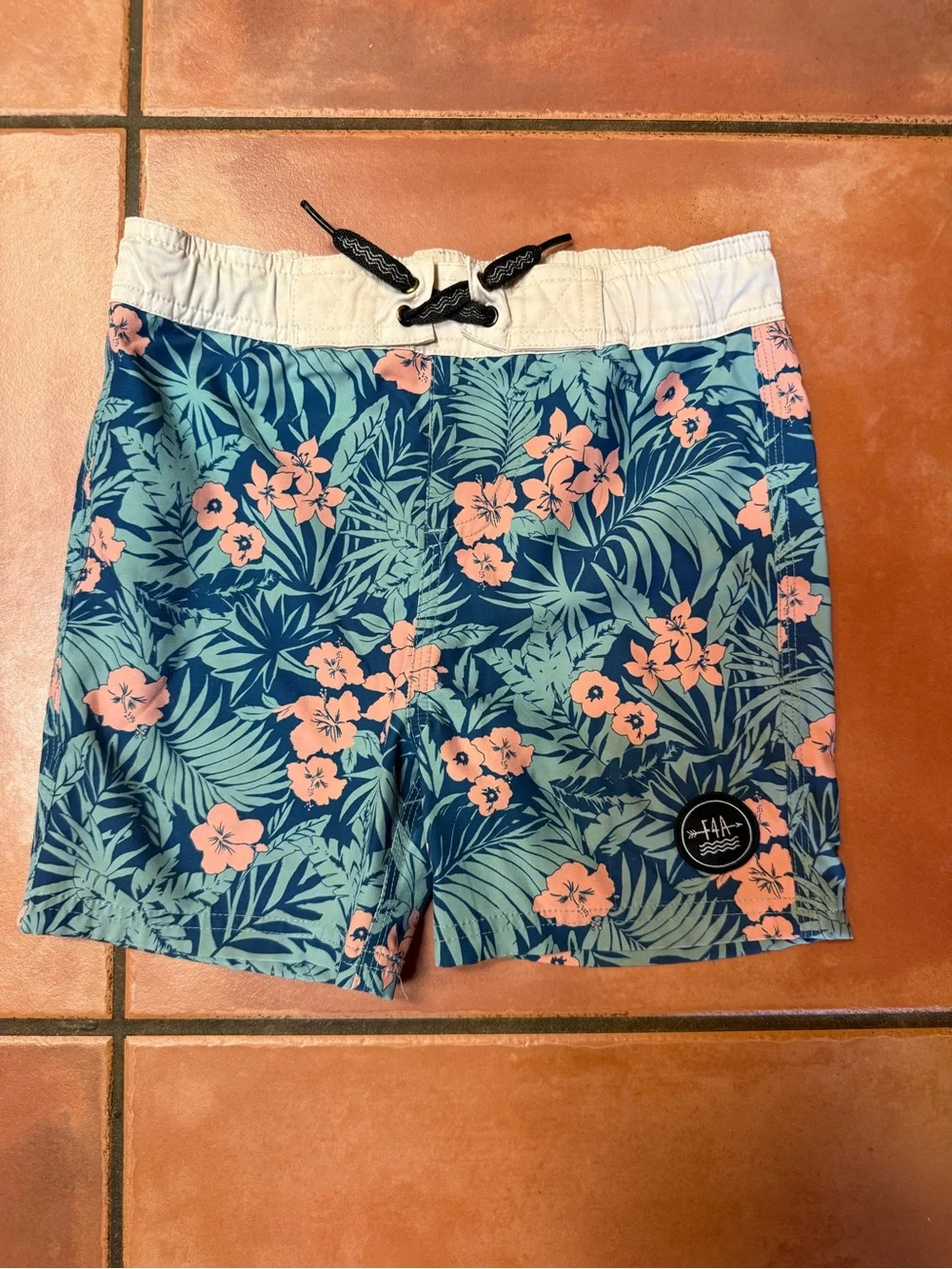 Kids Floral Blue & Pink Swim Trunks‎ with Drawstring